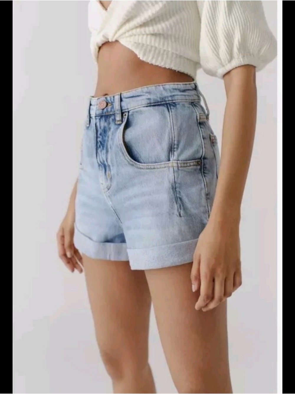 BDG Light Wash High-Rise Rolled Hem Denim Shorts
